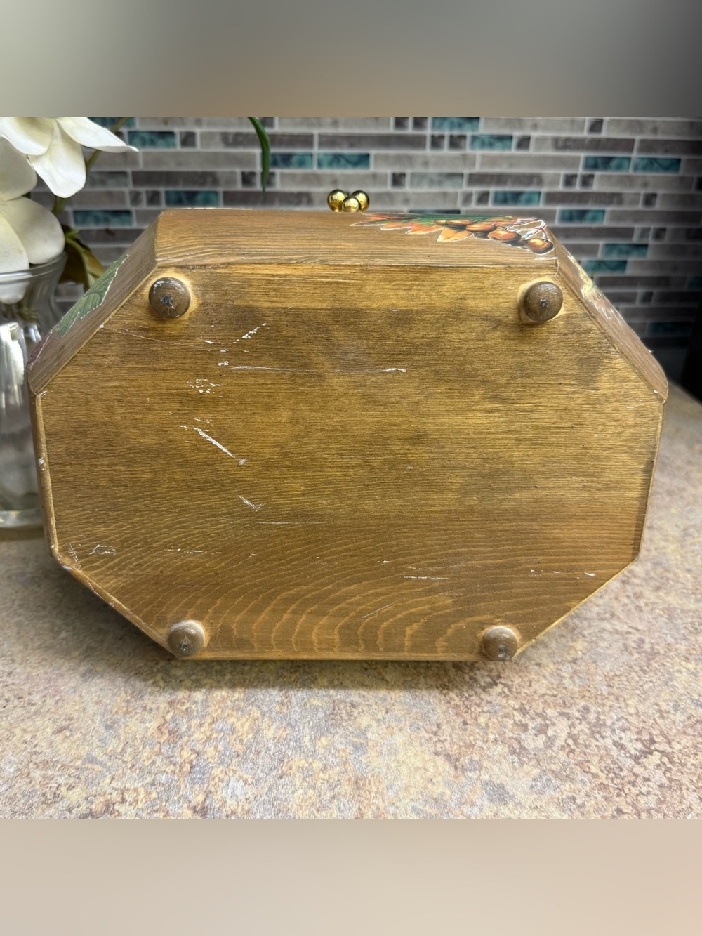 Vtg 1960s Wood Purse With floral and leaf decoupage - Picture 5 of 6